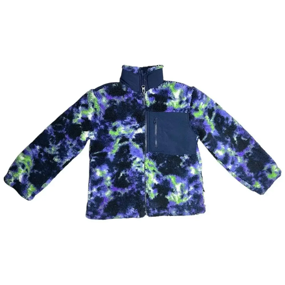 Art Class Sherpa Fleece Jacket Boys XS 4/5 Purple Blue Green Full Zip Pocket New